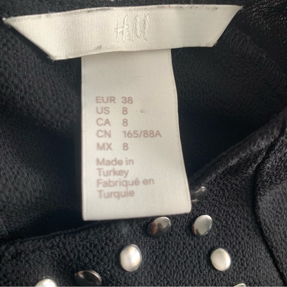 H&M Womens Black Loose fitting Flowy Studded Semi Sheer Long Bell sleeve Blouse - Picture 6 of 9